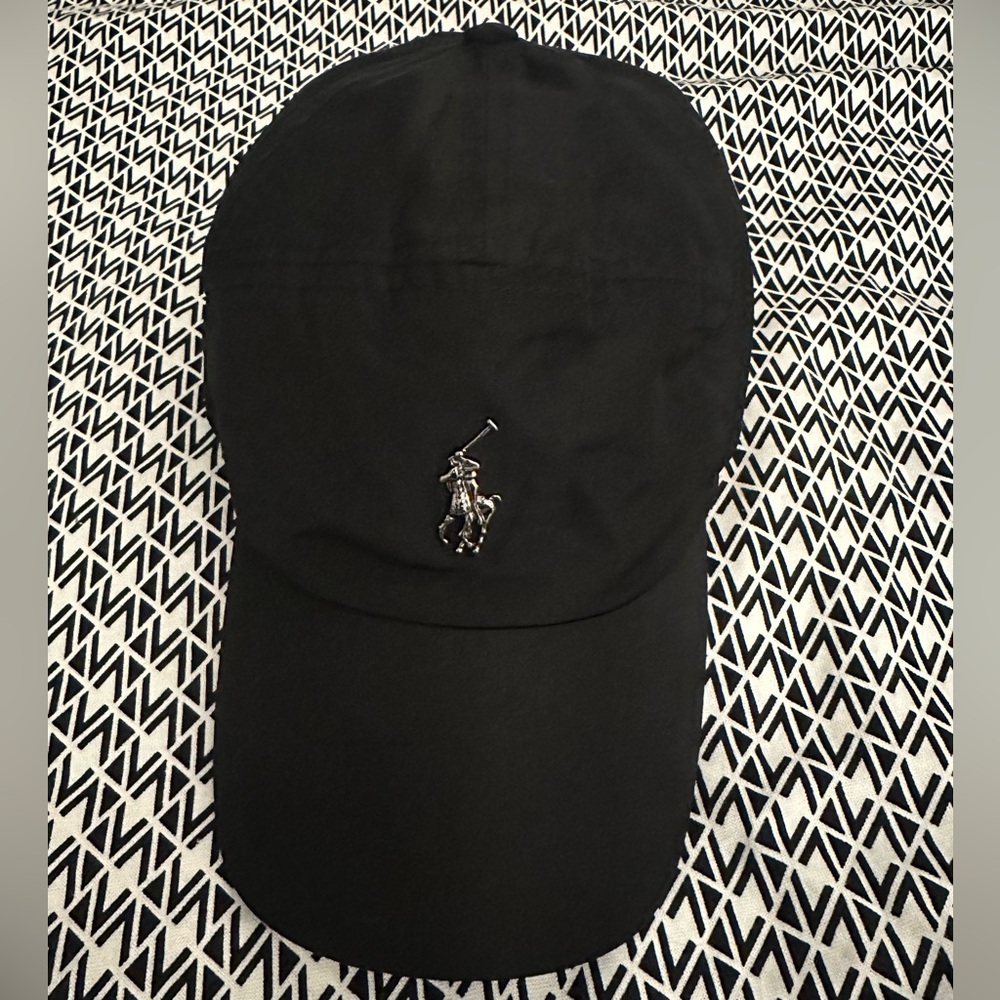 Polo Ralph Lauren black pony plaque cap baseball hat adjustable gunmetal silver - Picture 4 of 12